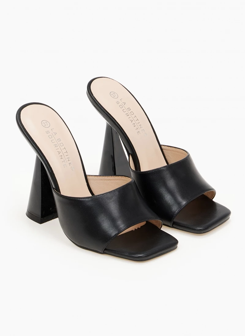 The Fashion Project Mules με γυαλιστερό τακούνι καμπάνα - Μαύρο - Image 3