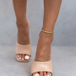 The Fashion Project Mules με γυαλιστερό τακούνι καμπάνα - Nude