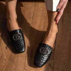 The Fashion Project Mules Flat με πλεκτό Pattern - Μαύρο