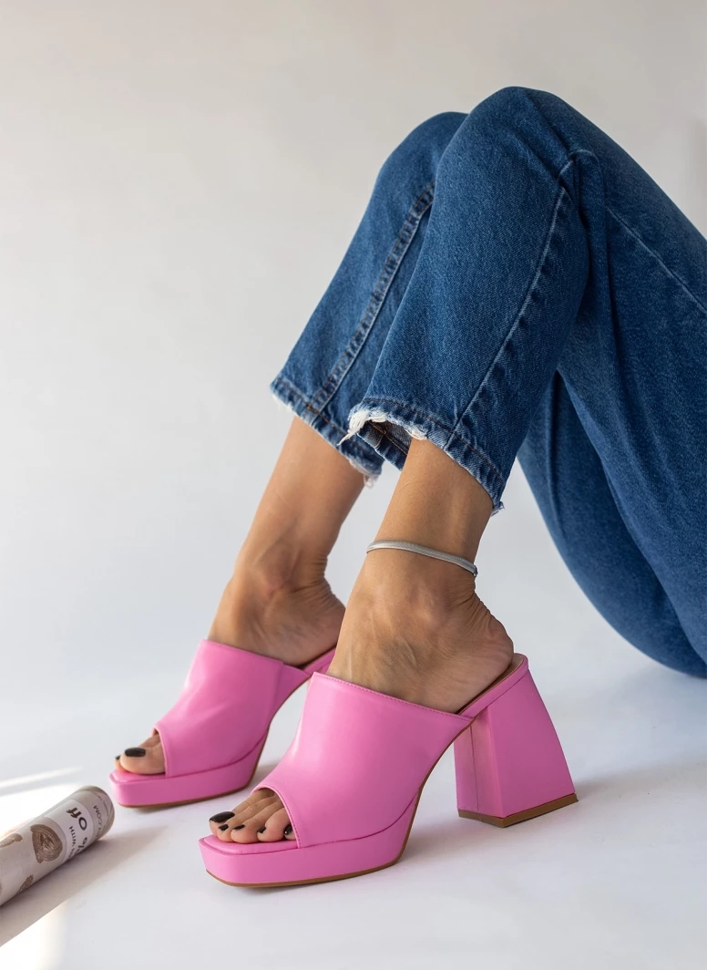 The Fashion Project Mules με χοντρό ιδιαίτερο τακούνι - Φούξια