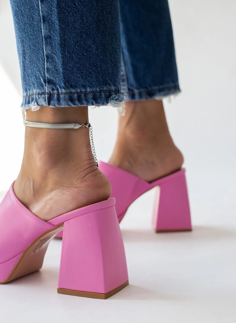 The Fashion Project Mules με χοντρό ιδιαίτερο τακούνι - Φούξια - Image 4