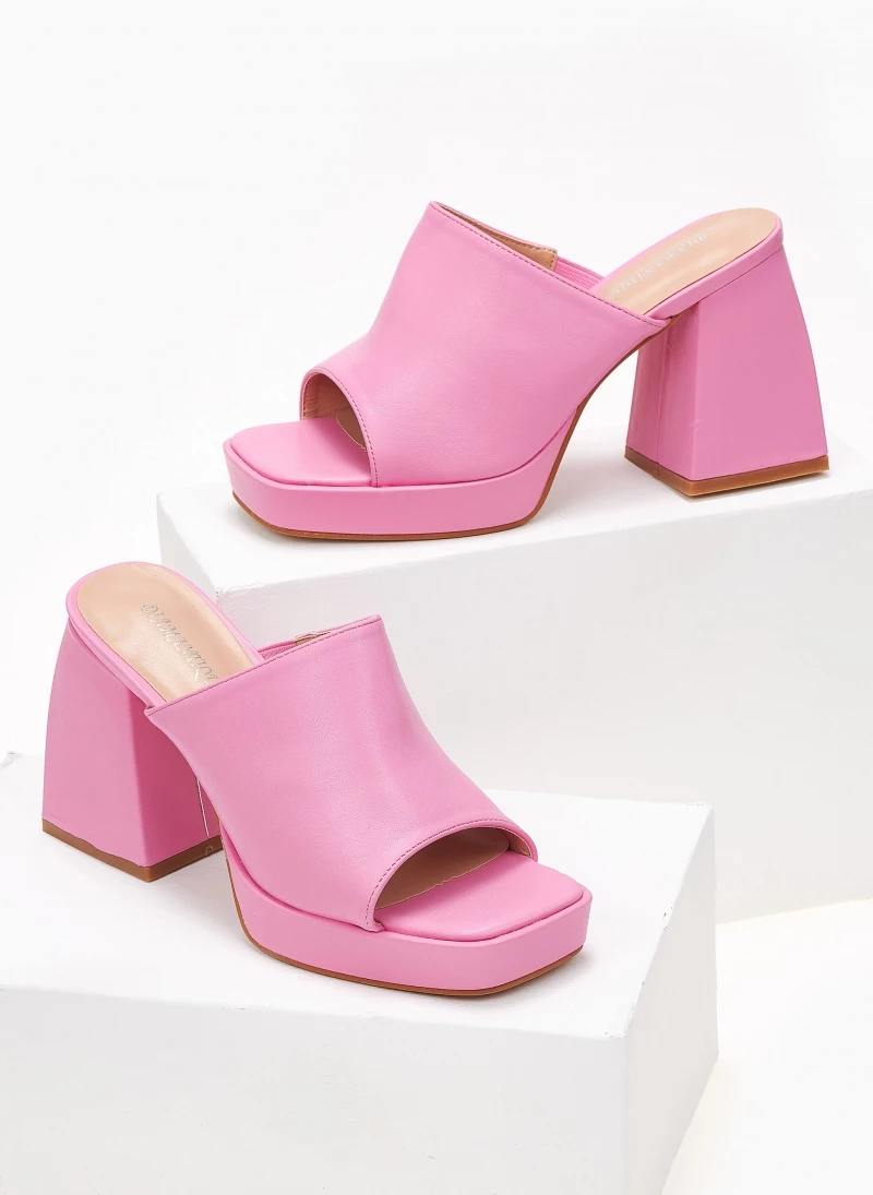 The Fashion Project Mules με χοντρό ιδιαίτερο τακούνι - Φούξια - Image 5