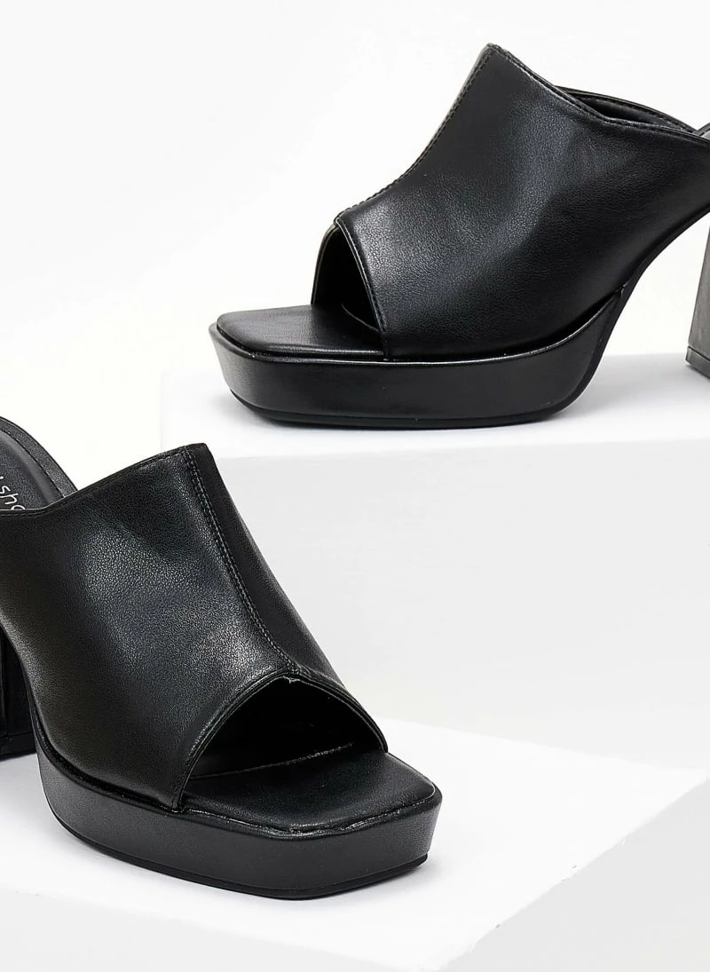 The Fashion Project Mules με χοντρό τακούνι και φιάπα - Μαύρο - Image 3