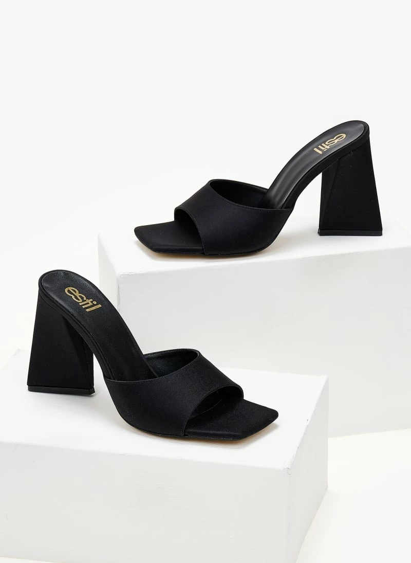 Mules σατέν σε καρέ γραμμή Estil - Μαύρο - Image 2