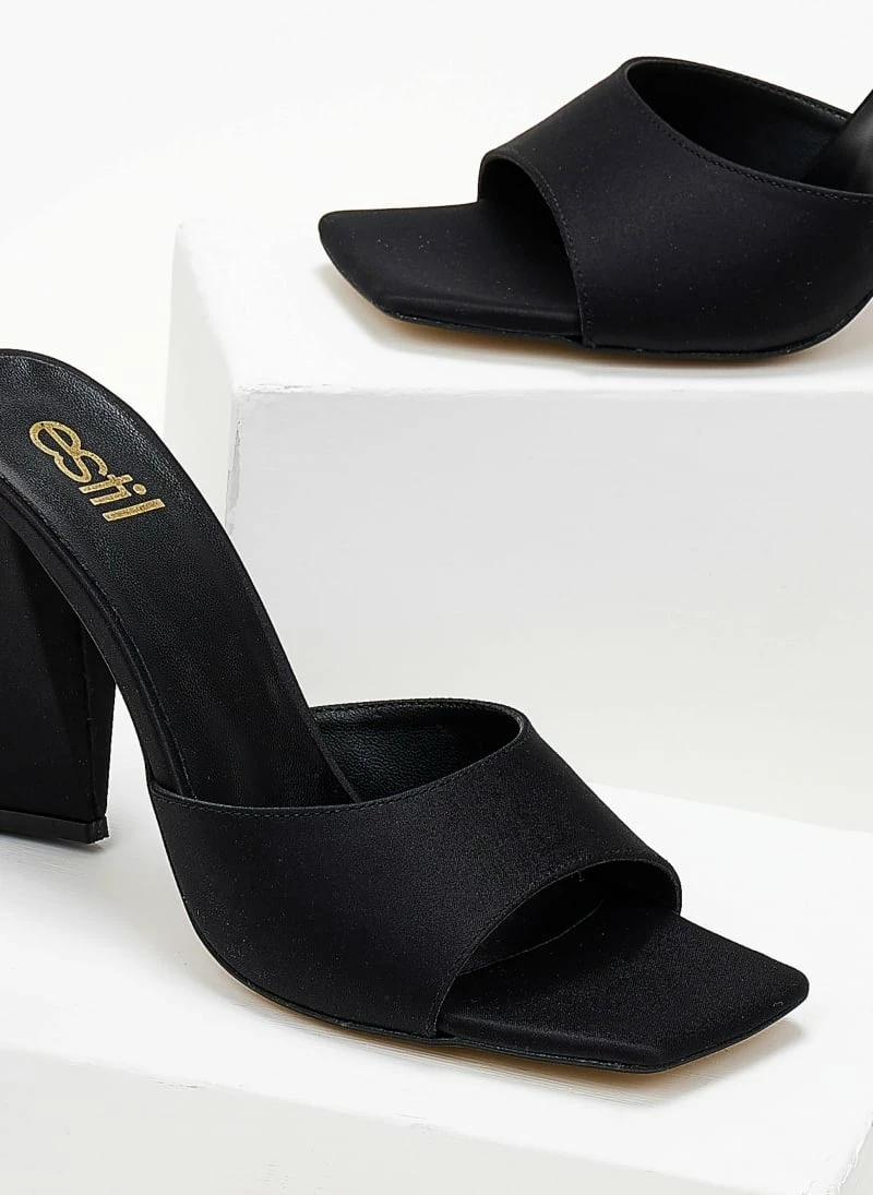 Mules σατέν σε καρέ γραμμή Estil - Μαύρο - Image 3