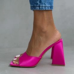 Mules σατέν σε καρέ γραμμή Estil - Φούξια