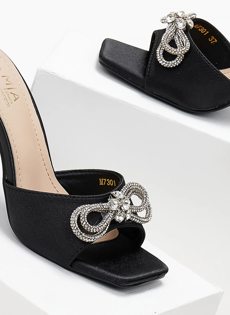 The Fashion Project Mules σατέν με Strass φιόγκο - Μαύρο - Image 3