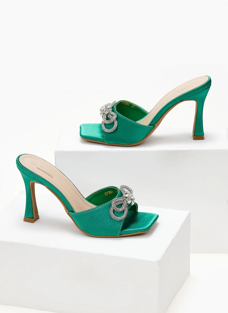 The Fashion Project Mules σατέν με Strass φιόγκο - Πράσινο - Image 5