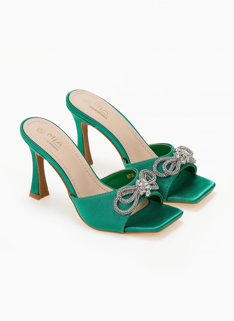 The Fashion Project Mules σατέν με Strass φιόγκο - Πράσινο - Image 3
