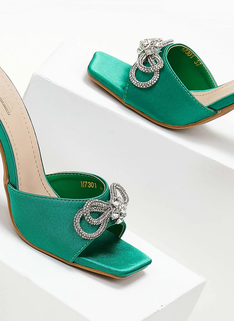 The Fashion Project Mules σατέν με Strass φιόγκο - Πράσινο - Image 6