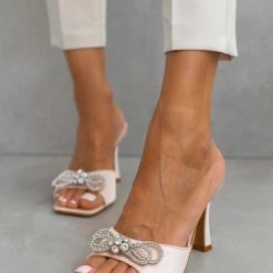 The Fashion Project Mules σατέν με Strass φιόγκο - Σομόν