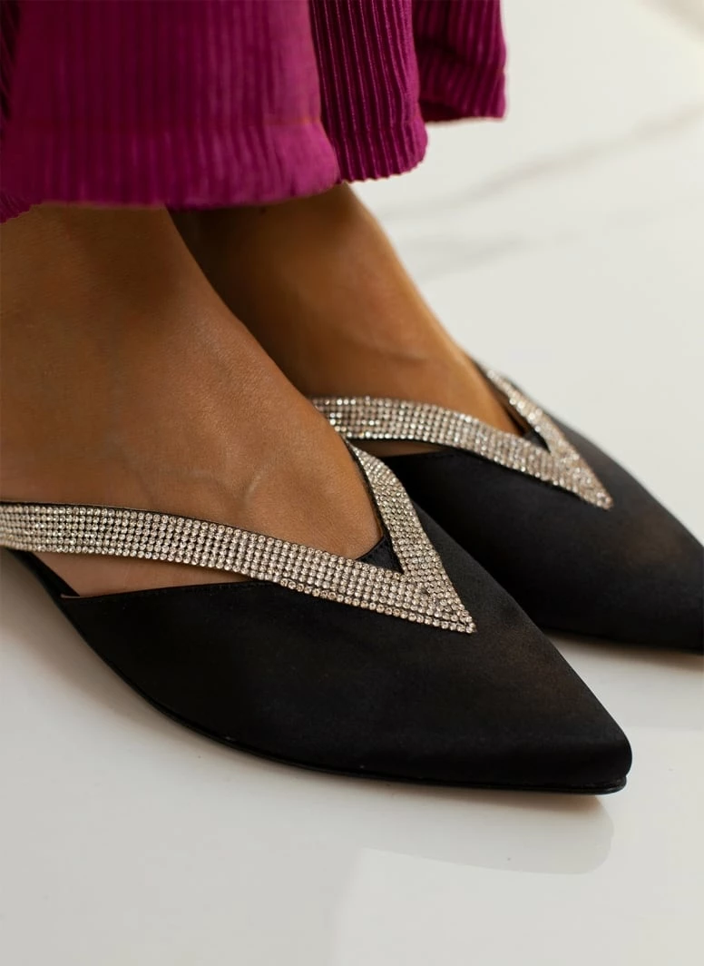 Mules σατέν με ανοίγματα και Strass Tfp - Μαύρο - Image 2