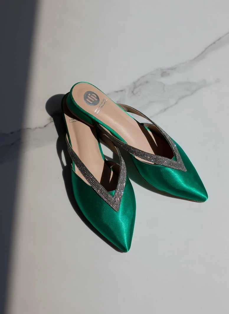 Mules σατέν με ανοίγματα και Strass Tfp - Σμαραγδί - Image 8