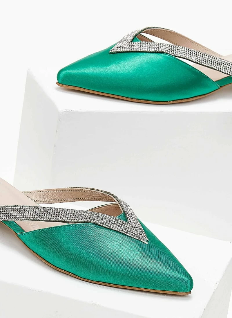 Mules σατέν με ανοίγματα και Strass Tfp - Σμαραγδί - Image 3