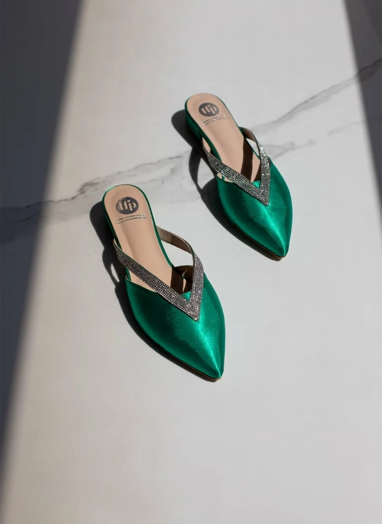 Mules σατέν με ανοίγματα και Strass Tfp - Σμαραγδί - Image 6