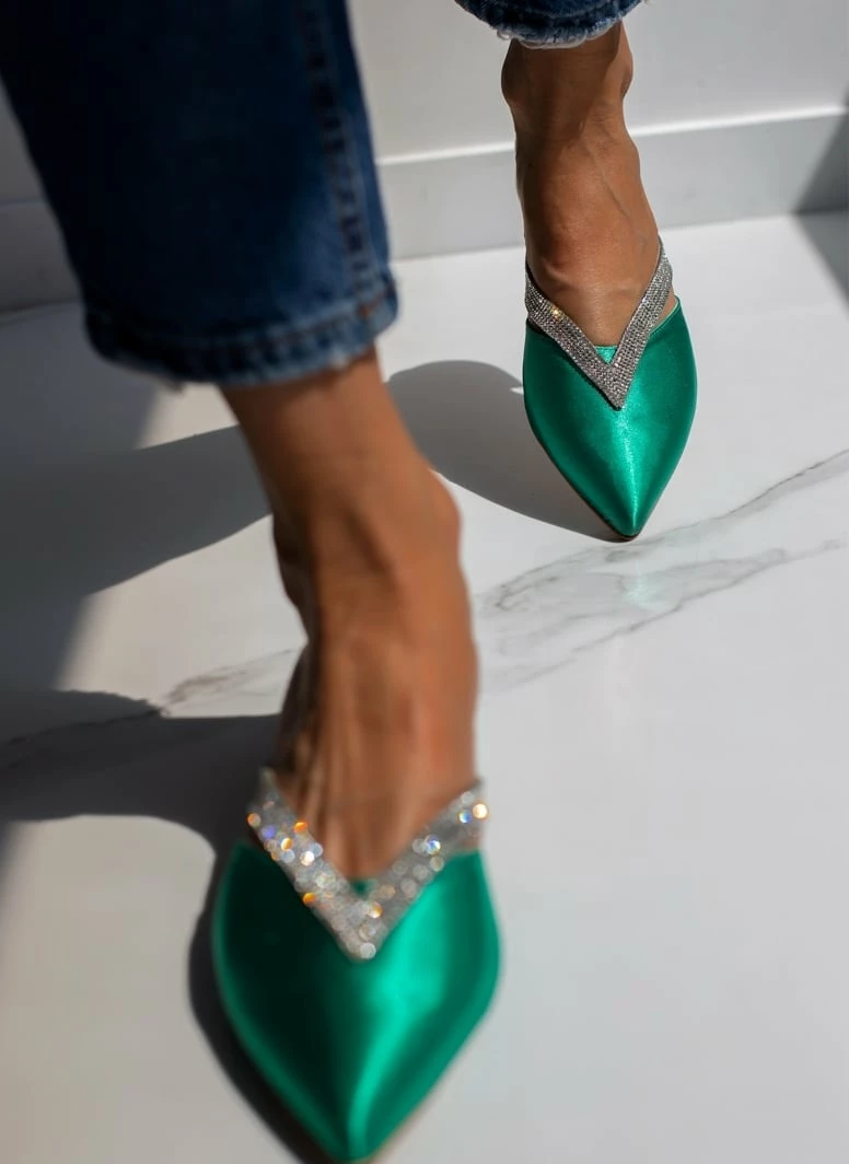 Mules σατέν με ανοίγματα και Strass Tfp - Σμαραγδί - Image 4