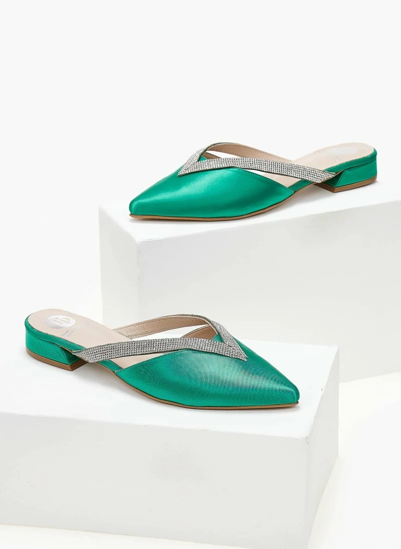 Mules σατέν με ανοίγματα και Strass Tfp - Σμαραγδί - Image 7