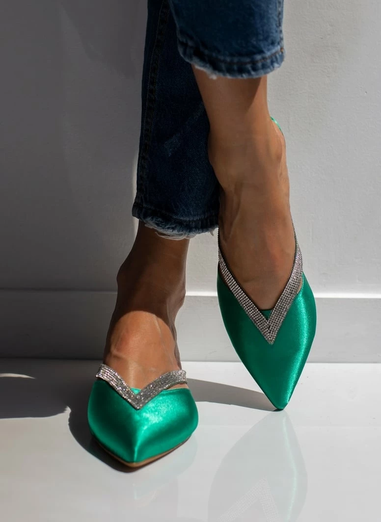 Mules σατέν με ανοίγματα και Strass Tfp - Σμαραγδί