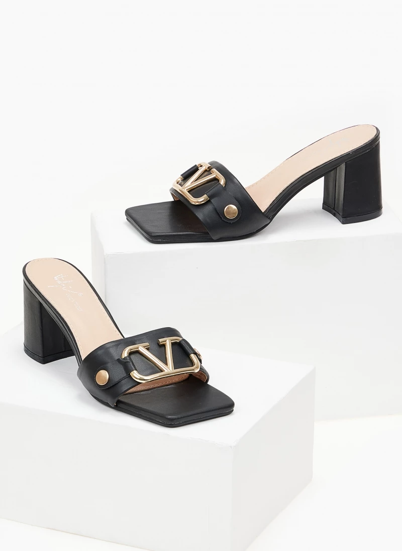 The Fashion Project Mules σε καρέ γραμμή με μεταλλικό διακοσμητικό - Μαύρο - Image 3