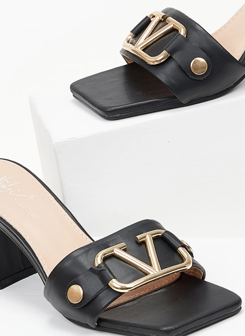 The Fashion Project Mules σε καρέ γραμμή με μεταλλικό διακοσμητικό - Μαύρο - Image 2