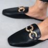 The Fashion Project Mules Flat σε καρέ γραμμή - Μαύρο