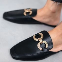 The Fashion Project Mules Flat σε καρέ γραμμή - Μαύρο