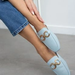 The Fashion Project Mules Flat σε καρέ γραμμή - Γαλάζιο