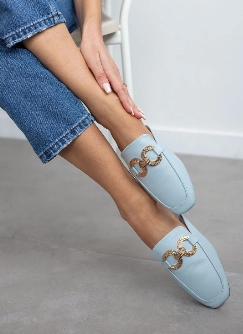 The Fashion Project Mules Flat σε καρέ γραμμή - Γαλάζιο