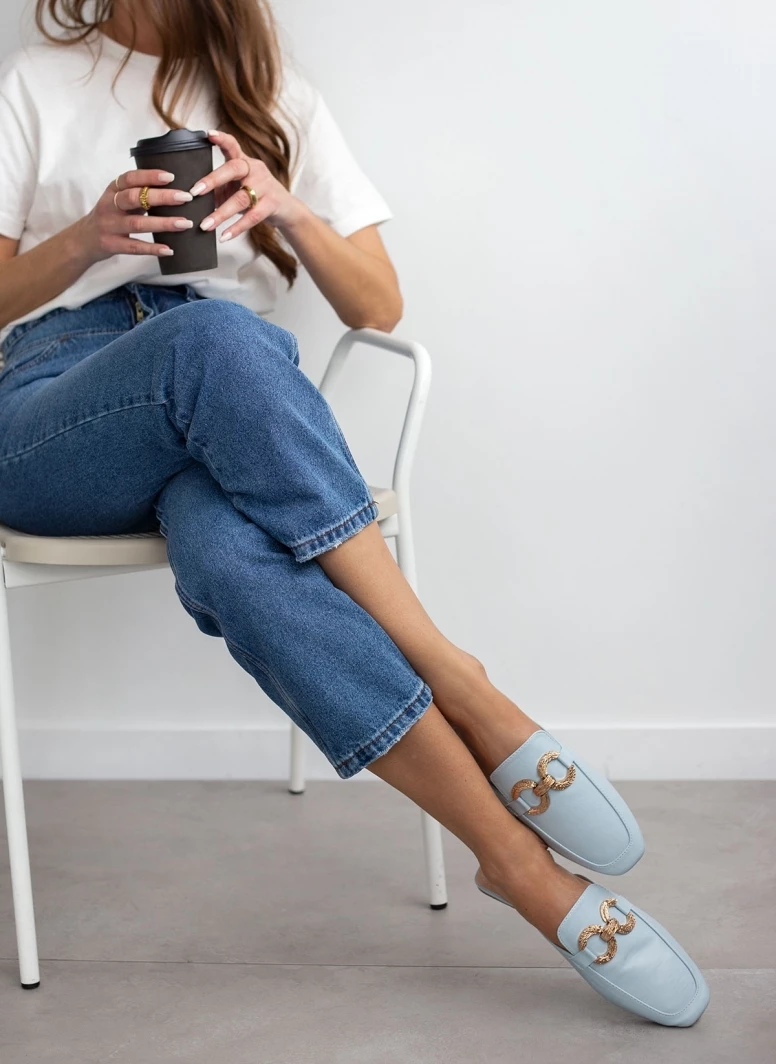 The Fashion Project Mules Flat σε καρέ γραμμή - Γαλάζιο - Image 4