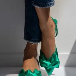 IRIS Mules σατέν με φιόγκο Tfp - Σμαραγδί