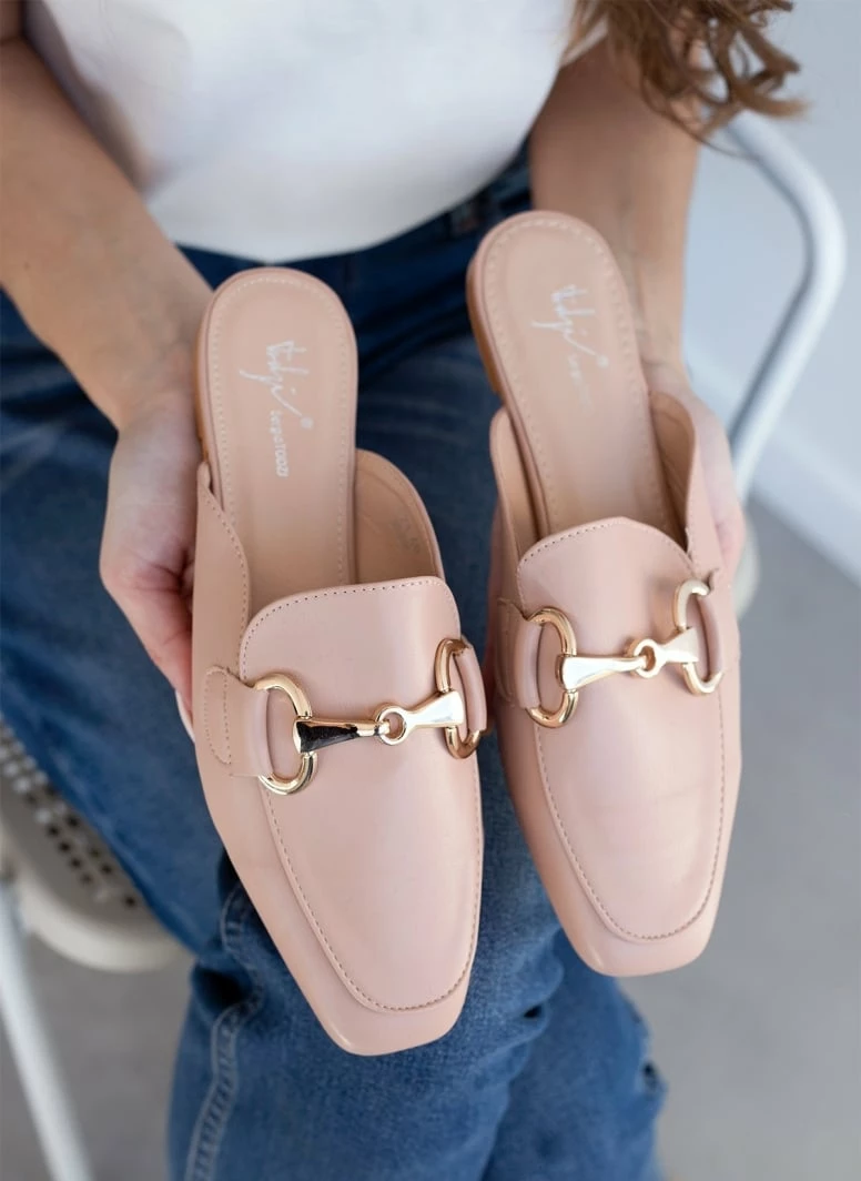 The Fashion Project Mules Flat με μεταλλικό διακοσμητικό - Nude - Image 5