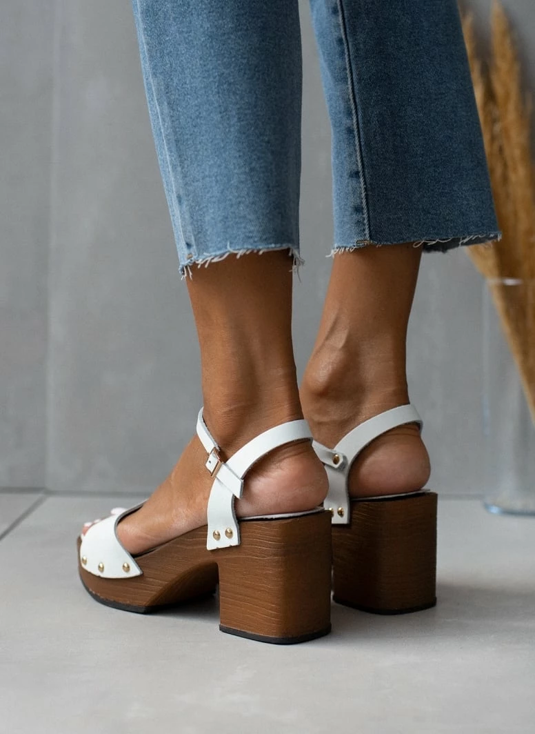 Πέδιλα δερμάτινα Estil με ξύλινη σόλα - Λευκό - Image 7