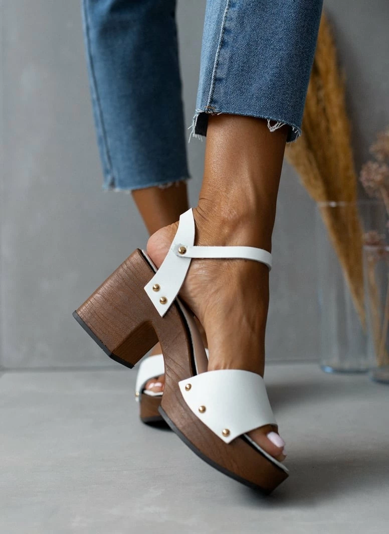 Πέδιλα δερμάτινα Estil με ξύλινη σόλα - Λευκό - Image 4