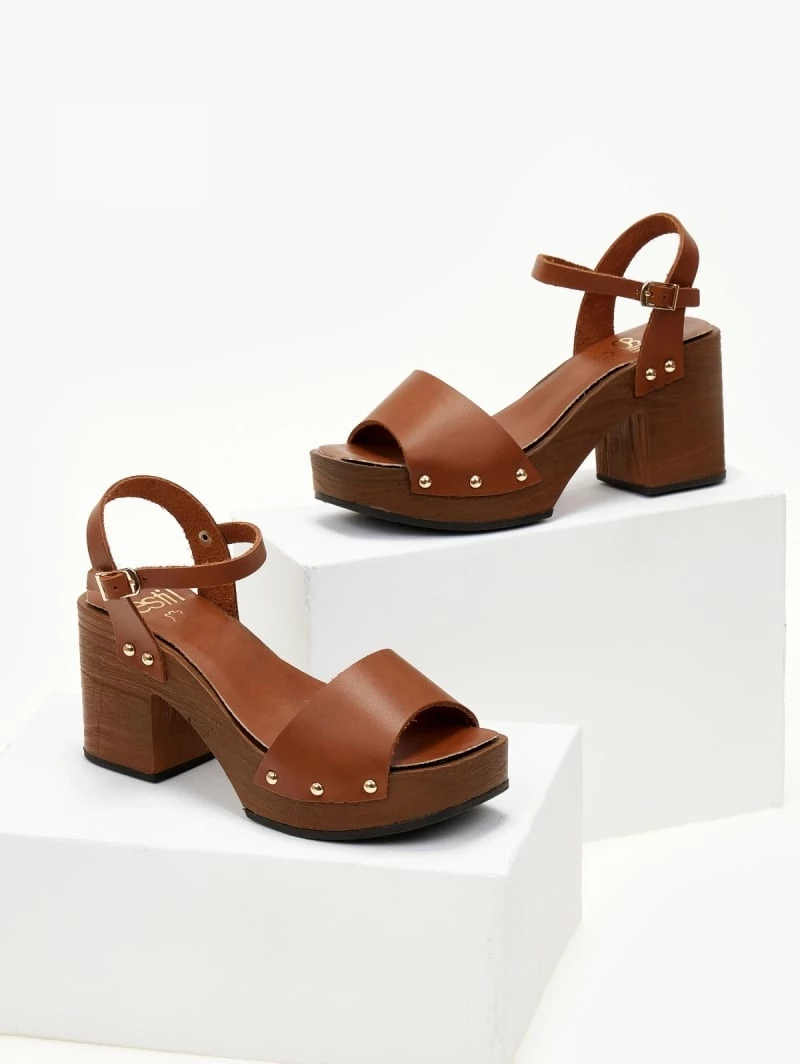 Πέδιλα δερμάτινα Estil με ξύλινη σόλα - Ταμπά - Image 4