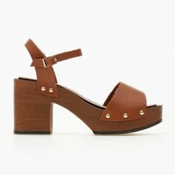 Πέδιλα δερμάτινα Estil με ξύλινη σόλα - Ταμπά
