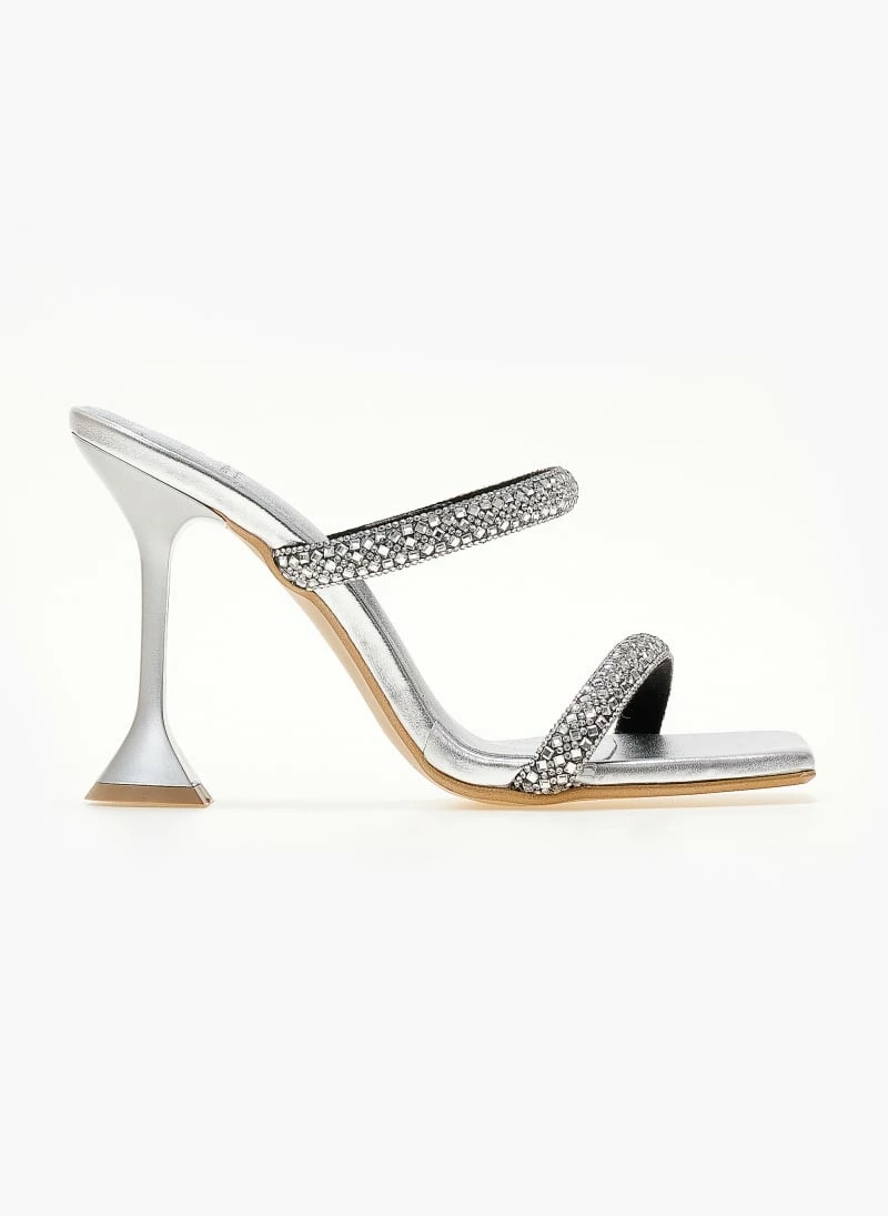 Πέδιλα δερμάτινα TFP με κρύσταλλα - Ασημί - Image 2