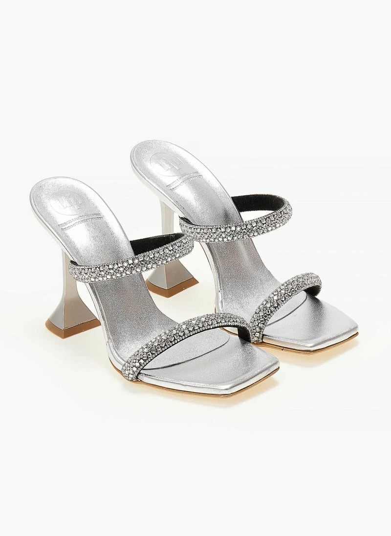 Πέδιλα δερμάτινα TFP με κρύσταλλα - Ασημί - Image 5