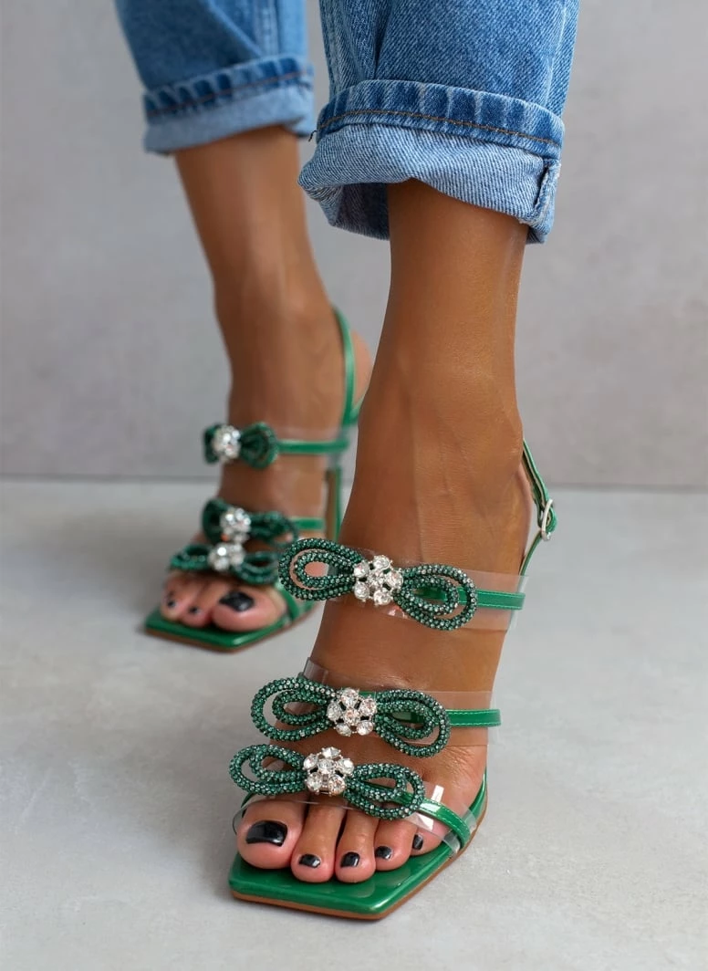 The Fashion Project Πέδιλα διαφανείς με Strass φιόγκους - Πράσινο - Image 4