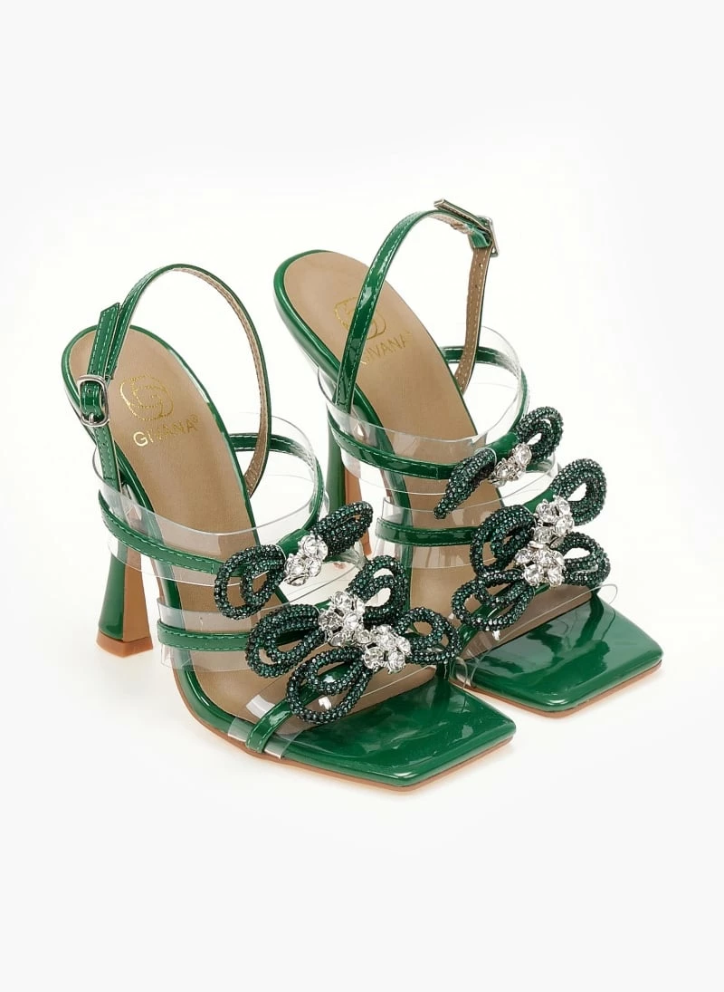 The Fashion Project Πέδιλα διαφανείς με Strass φιόγκους - Πράσινο - Image 6