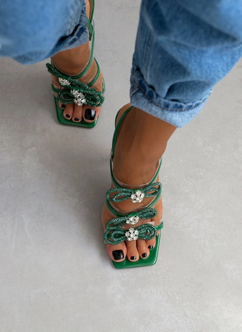 The Fashion Project Πέδιλα διαφανείς με Strass φιόγκους - Πράσινο