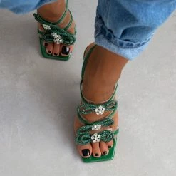 The Fashion Project Πέδιλα διαφανείς με Strass φιόγκους - Πράσινο