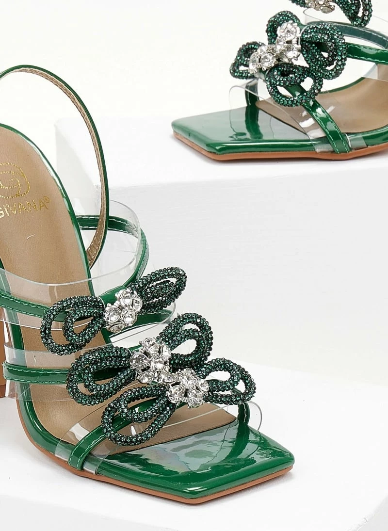 The Fashion Project Πέδιλα διαφανείς με Strass φιόγκους - Πράσινο - Image 3