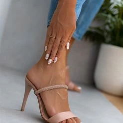 Πέδιλα σατέν με Strass Estil - Nude