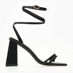 The Fashion Project Πέδιλα καρέ με λεπτά λουράκια - Μαύρο