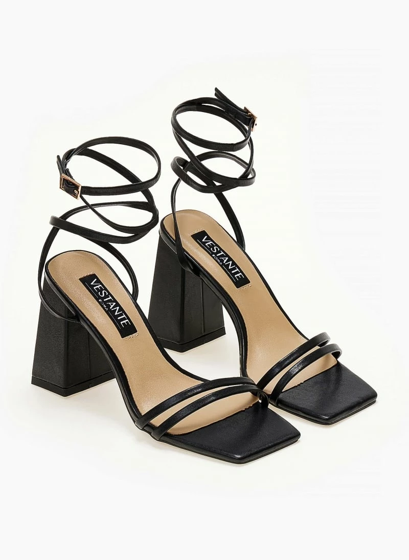 The Fashion Project Πέδιλα καρέ με λεπτά λουράκια - Μαύρο - Image 3