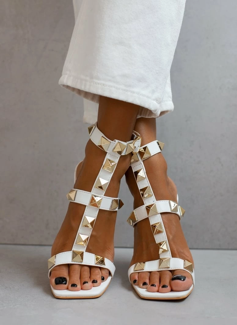 The Fashion Project Πέδιλα με μπαρέτα και μεταλλικά τρουκς - Λευκό - Image 4