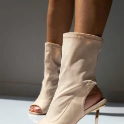 The Fashion Project Πέδιλα μποτάκια με μεταλλικό τακούνι - Μπεζ