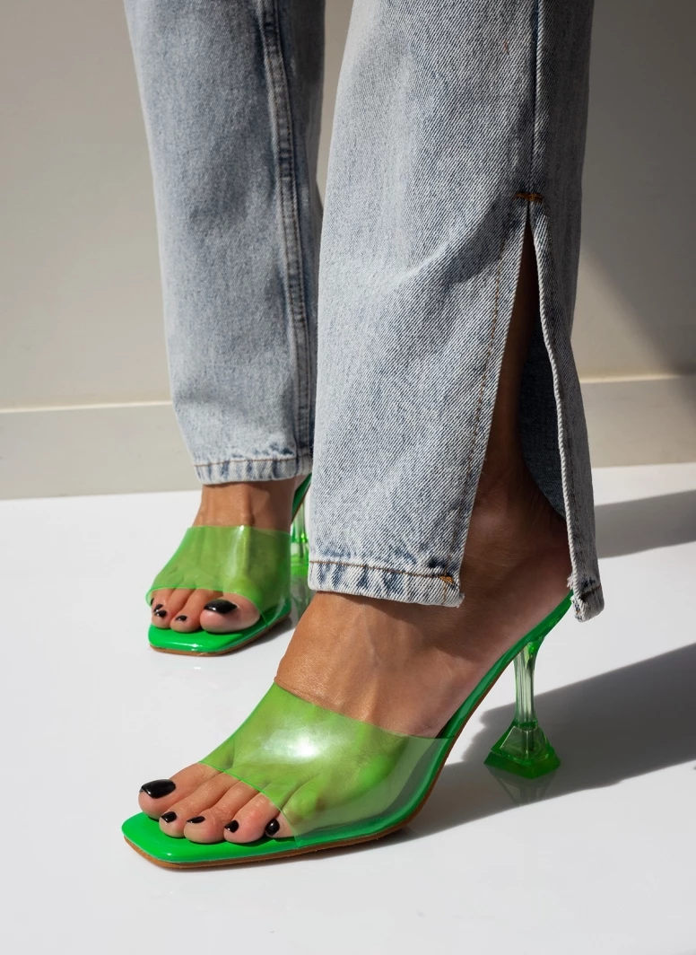 The Fashion Project Mules με διάφανη φάσα - Φλούο Πράσινο