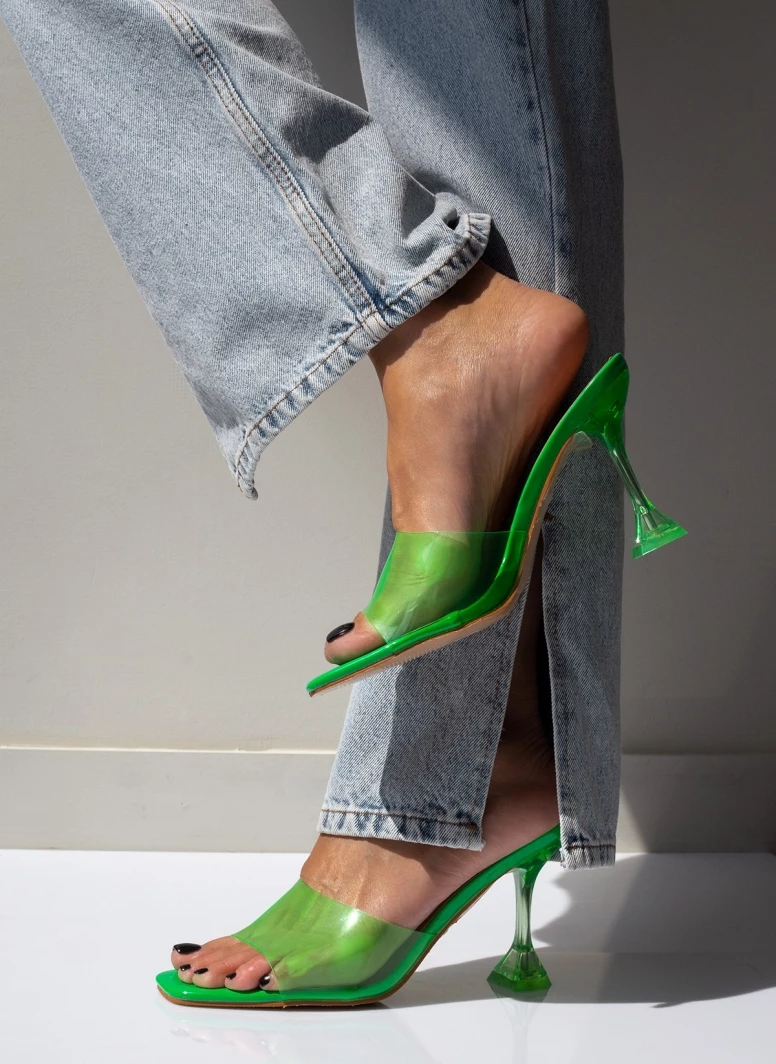 The Fashion Project Mules με διάφανη φάσα - Φλούο Πράσινο - Image 4