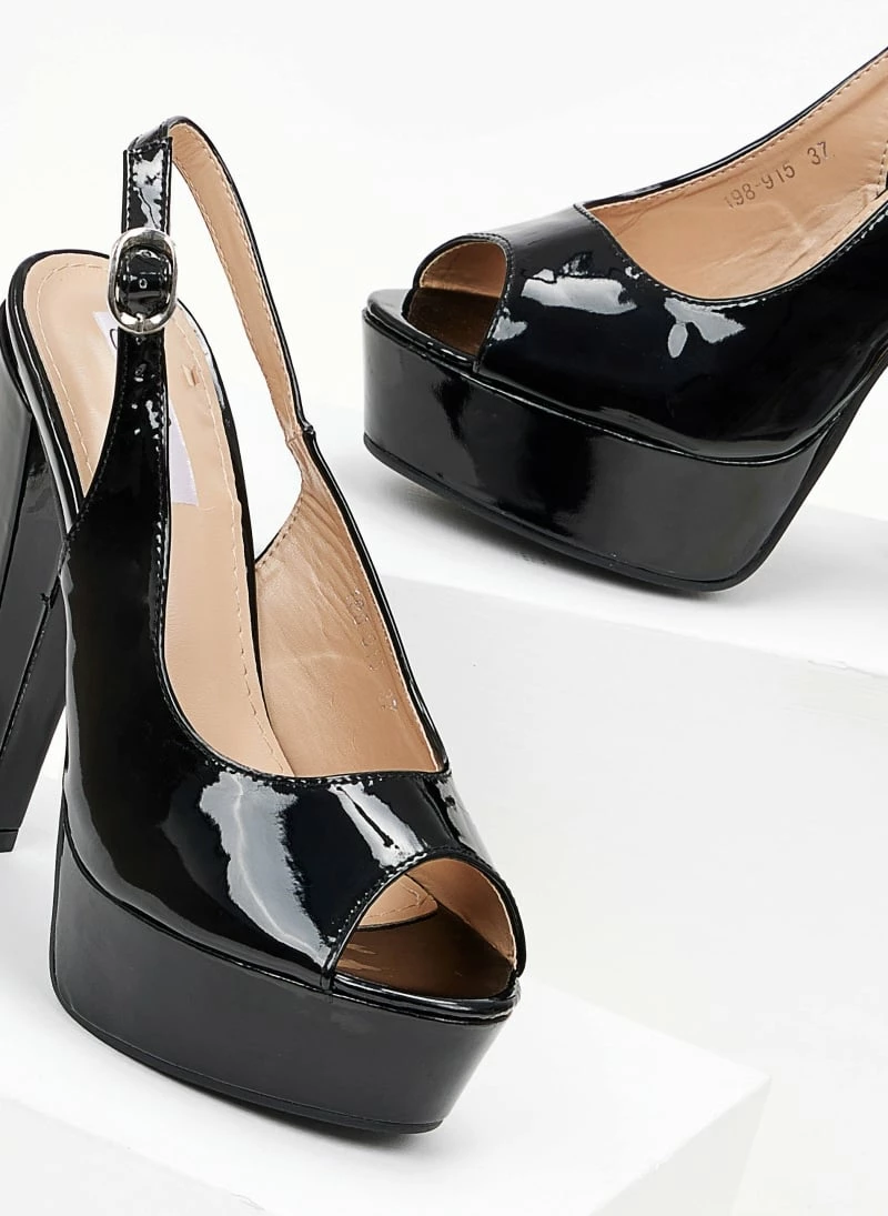 The Fashion Project Πέδιλα Peep Toe λουστρίνι με φιάπα - Μαύρο - Image 6